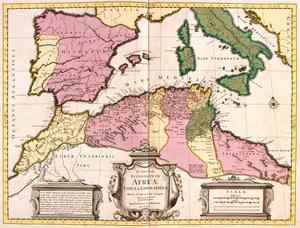 Marokko, det nordlige Algeriet, Tunesien, det nordvestlige Libyen, Spanien, Portugal, Italien (undtagen nord) af Guillaume Delisle