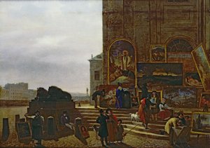 Salg af malerier uden for Institut de France, 1837 af Guillaume Frederic Ronmy