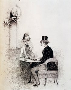 Par i parisisk café (blæk på papir) af Guillaume Georges Roger