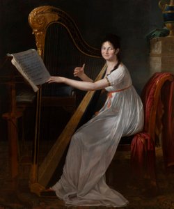 Portræt af Adèle Papin, der spiller harpe