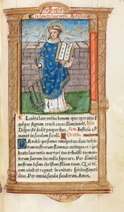 Trykt tidebog (brug af Rom): fol. 101r, St. Lawrence af Guillaume Le Rouge