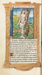 Trykt tidebog (brug af Rom): fol. 102v, Skt. Sebastian af Guillaume Le Rouge