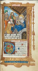 Trykt tidebog (brug af Rom): bl. 38r, De hellige tre kongers tilbedelse af Guillaume Le Rouge