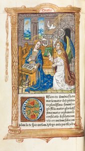 Trykt tidebog (brug af Rom): bl. 60v, Bebudelsen af Guillaume Le Rouge