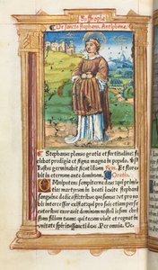Trykt Timebog Brug af Rom: fol. 100v, St. Stephen, 1510. af Guillaume Le Rouge