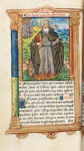Trykt Timebog Brug af Rom: fol. 104v, St. Anthony Abbed, 1510. af Guillaume Le Rouge