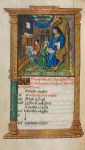 Trykt Timebog Brug af Rom: fol. 3v, februar kalenderillustration, 1510. af Guillaume Le Rouge