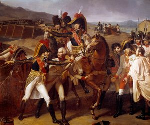 Overraskelse af broen Tabour ved Donau 14/11/1805 Marechaux Lannes og Murats sejr over prinsen af Auersperg. Detalje, der forestiller Jean Lannes, hertug af Montebello (1769-1809), Joachim Murat (1787-1815) under det første Donau-felttog. Smerte