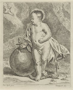 Kristusbarn med globus og slange af Guillaume Pierre Mensaert