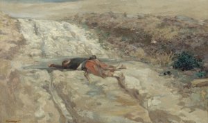 Scene fra krigen i 1870: død soldat på en slagmark, ca. 1870 (olie på lærred)