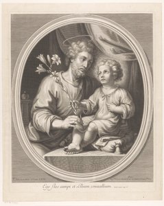 Christ Child rækker Saint Joseph en lilje af Guillaume Vallet