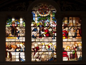 Afsnit af The Life of Jesus Stained Glass af William af Marcillat (1470-1529) 1509 Basilica Santa Maria del Popolos kor, Rom af Guillaume de  Marcillat