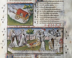Hvordan Venus ankommer og stormede slottet bygget af jalousi, Miniature af Guillaume Lorris fra manuskriptet Le Romanesque de la Rose,