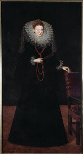 Portræt af en ædel dame fra Genova Maleri af Guilliam Van Deynen (1575-1624) 1610 Dim 225x120 cm Musei di Strada Nuova (ex Palazzo Bianco) Genes, Italien af Guilliam van Deynen