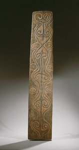Rektangulært New Guinea-skjold, dekoreret med udskårne ruller i relief, bagsiden med seks udskårne ører til at holde rattan-løkker, April River (træ) af Guinean New