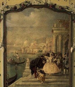 Maskeret dame foran salutten, Venedig af Guiseppe Ponga