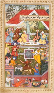 Festligheder til ære for Humayuns fødsel i Chahar Bagh i Kabul (Sur Gujarati), ca. 1590 (uigennemsigtig akvarel) af Gujarati Sur