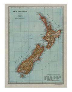 Kort over New Zealand, c1910