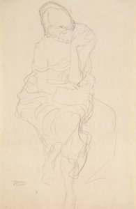 Set forfra af den person, der sidder på en skammel af Gustav Klimt