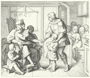 Martin Luther i skolen (gravering) af Gustav Ferdinand Leopold Konig