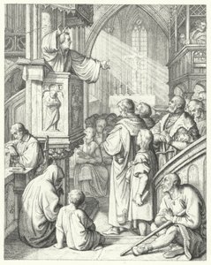 Martin Luther holder en prædiken (gravering) af Gustav Ferdinand Leopold Konig