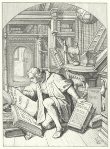 Martin Luther opdager en latinsk bibel i biblioteket på Erfurt Universitet (gravering) af Gustav Ferdinand Leopold Konig