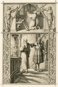 Martin Luther forbereder sig ved en bøn til mødet med kejseren (billedet ovenfor) ; hovedbillede : Luther møder ridderen George (Georg) von Frundsberg (Jorg von Fronsberg, Freundsbergin af Gustav Ferdinand Leopold Konig