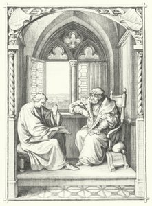 Martin Luther læser fra Bibelen for Johannes, kurfyrst af Sachsen (stik) af Gustav Ferdinand Leopold Konig