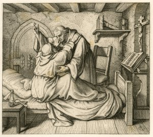 Martin Luther får trøst af en gammel munk, fordi han var udmattet af krop og menneskesind af Gustav Ferdinand Leopold Konig