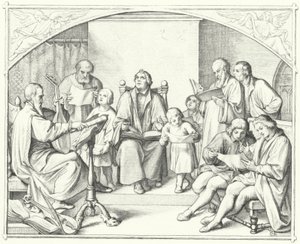 Martin Luther synger med et kirkekor (stik) af Gustav Ferdinand Leopold Konig