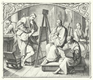 Martin Luther sidder for et maleri af Lucas Cranach den Ældre (gravering) af Gustav Ferdinand Leopold Konig