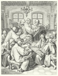 Martin Luther oversætter biblen til tysk (gravering) af Gustav Ferdinand Leopold Konig