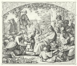 Martin Luther med sin familie og nogle af hans samtidige nyder sommeren (gravering) af Gustav Ferdinand Leopold Konig