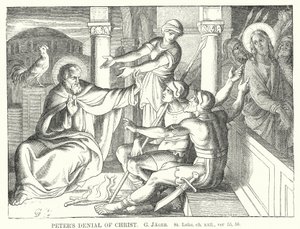 Peters fornægtelse af Kristus, St. Lukas, kap xxii, ver 55, 56 (gravering) af Gustav Jager