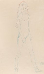 En ung nøgen pige, ca. 1917. af Gustav Klimt