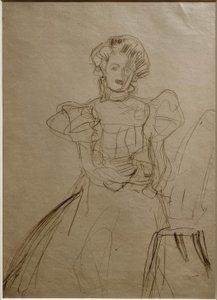 Portræt af Sonja Knips - Siddende i en stol forfra af Gustav Klimt