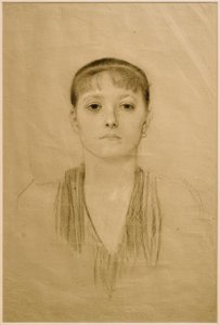 Halvfigursportræt af en pige set forfra af Gustav Klimt
