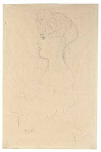 Busteprofilportræt fra venstre, ca. 1904-05 (blyant med hvidt og rødt farvekridt på simili-japansk papir) af Gustav Klimt