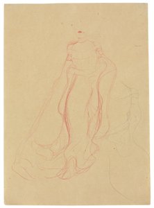 Kostumestudie med knyttede hænder, gentagelse af højre side, ca. 1903-04 (farvet vokskridt  blyant på blødt papir) af Gustav Klimt