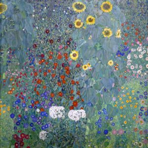 Sommerhushave med solblomster af Gustav Klimt