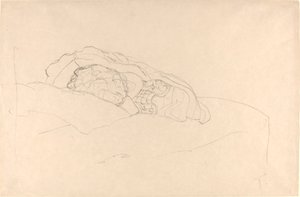 Sammenkrøllet pige på sengen af Gustav Klimt