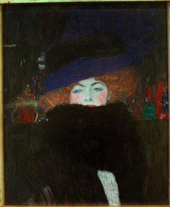 Dame med hat og fjerboa af Gustav Klimt