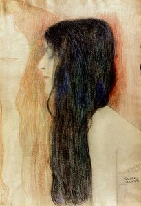 Pige med langt hår, 1898-99 (pastel på papir) af Gustav Klimt