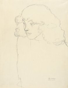 Halv-længde portræt af en pige i trekvart profil, 1913 af Gustav Klimt