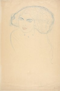 Hoved af en kvinde, ca. 1916. af Gustav Klimt
