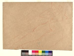 In einem Armsessel lehnender weiblicher Akt im Profil af Gustav Klimt