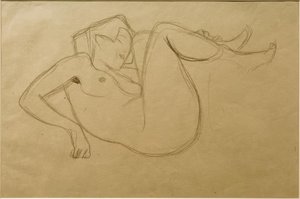 Nøgen pige, der sidder på huk med trukket lår (studie) af Gustav Klimt