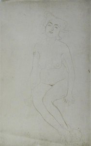 Nøgen kvinde siddende, ca. 1903 (blyant og rød farveblyant på japansk papir) (s/h foto) af Gustav Klimt