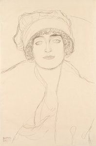 Portræt i hat, 1917-118 af Gustav Klimt