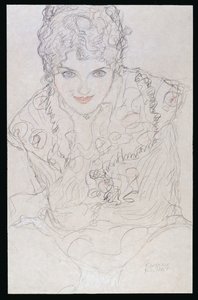 Portræt med højre hånd på hagen, ca. 1917-18 af Gustav Klimt